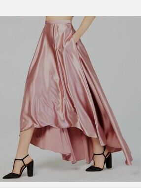 Sequin Hearts Rose Satin Junior A-line High-Low Skirt Y2K Cottagecore Girlhood